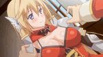  animated animated_gif armor blonde_hair blush bounce bouncing_breasts breasts cleavage elcia_harvence greaves koikishi_purely_kiss large_breasts long_hair lowres nipples undressing 