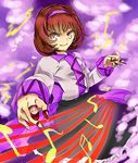  brown_hair hairband instrument music musical_note playing_instrument purple_eyes purple_hairband solo touhou tsukikusa tsukumo_yatsuhashi 