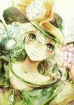  closed_mouth crying eyeball flower green_eyes green_hair hat hat_ribbon komeiji_koishi long_sleeves looking_at_viewer no-kan portrait ribbon shirt short_hair smile solo string tears third_eye touhou wide_sleeves 