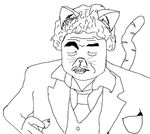  anthro cat claws curly_hair ear_fluff eyes_closed feline jontron_(copyright) ketsuki_shine lip_bite male mammal necktie persian_(breed) plain_background pocket raised_eyebrow sketch striped_tail stripes suit teeth video_games whiskers white_background 