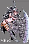  1girl armor artist_request breasts capcom chains cleavage dara_amadyura_(armor) garyuu_ryuuga helmet monster_hunter monster_hunter_4_ultimate navel solo weapon yellow_eyes 