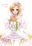  :d bare_shoulders blush choker copyright_name dress episode_number flower hoshizora_rin love_live! love_live!_school_idol_project love_wing_bell microphone open_mouth orange_hair smile solo thighhighs tsukudani_norio veil white_dress yellow_eyes zettai_ryouiki 