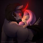  2014 black_hair duo equine evehly female fluttershy_(mlp) friendship_is_magic fur grey_fur hair hi_res hooves horn king_sombra_(mlp) long_hair male mammal my_little_pony open_mouth pegasus pink_hair red_eyes slit_pupils text unicorn wings yellow_fur 