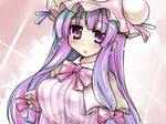  bangs blush bow hair_bow hat long_hair patchouli_knowledge purple_eyes purple_hair solo tokita_monta touhou 