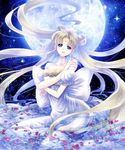  back_bow bad_id bad_pixiv_id bare_shoulders bishoujo_senshi_sailor_moon blonde_hair blue_eyes bow crescent double_bun dress facial_mark forehead_mark full_moon hair_ornament hairpin huge_bow kneeling long_hair moon niwa_toriko partially_submerged petals princess_serenity rose_petals smile solo strapless strapless_dress tsukino_usagi twintails very_long_hair white_dress 