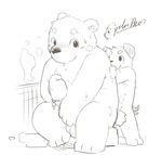  bear canine duo eyebrows floppy_ears kemono male mammal monochrome nipples nude polar_bear sitting size_difference sketch stevenlew sweat tailwag washing 