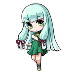  aoki_hagane_no_arpeggio aqua_hair bow chibi dress green_dress green_eyes hair_bow hair_ribbon i-402_(aoki_hagane_no_arpeggio) long_hair looking_at_viewer pensuke ribbon solo 