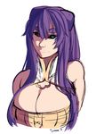  arms_behind_back bad_id bad_tumblr_id bare_shoulders black_sclera blue_eyes breasts cleavage eyebrows eyelashes hairpods large_breasts long_hair nose nyx_(orbis_terra) orbis_terra original purple_hair ribbed_sweater saane sleeveless slit_pupils smile solo sweater thick_eyebrows 