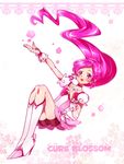  blush boots character_name choker cure_blossom dress earrings english eyelashes hair_down hanasaki_tsubomi happy heartcatch_precure! high_heel_boots high_heels jewelry kagami_chihiro knee_boots kneehighs long_hair looking_afar magical_girl open_mouth pink_choker pink_dress pink_eyes pink_hair precure puffy_sleeves ribbon smile solo very_long_hair wrist_cuffs 