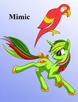  bow cutie_mark english_text equine female feral fur gradient_background green_eyes green_fur hair hi_res horn horsehoe mammal mimic_(mlp) multi-colored_hair my_little_pony plain_background raised_leg shaded smile solo starbat text unicorn 