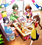  3girls :d ^_^ akizuki_ryou antenna_hair birthday_cake birthday_party blush box brown_eyes brown_hair cake closed_eyes dearly_stars embarrassed food gift gift_box hidaka_ai hidaka_mai idolmaster idolmaster_dearly_stars mizutani_eri multiple_girls open_mouth otoko_no_ko paper_chain pastry_box sakano_anri short_hair smile taking_picture wavy_mouth 