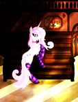  2014 all_fours back_turned bow_tie butt cutie_mark equine female fleur_de_lis_(mlp) friendship_is_magic fur hair horn horse indoor looking_at_viewer mammal my_little_pony open_mouth pedrohander pink_hair pony purple_eyes safe socks solo staircase two_tone_hair unicorn white_fur 