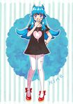  alternate_hairstyle black_shirt blue_eyes blue_hair blush character_name english eyelashes fashion happinesscharge_precure! heart horns kagami_chihiro long_hair looking_at_viewer precure red_footwear shirayuki_hime shirt shoes solo standing 