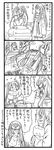  &gt;_&lt; 4koma :d anger_vein aoki_hagane_no_arpeggio bbb_(friskuser) closed_eyes comic greyscale hair_ornament highres i-402_(aoki_hagane_no_arpeggio) long_hair monochrome multiple_girls open_mouth partially_translated smile translation_request twintails xd zuikaku_(aoki_hagane_no_arpeggio) 