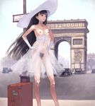  arc_de_triomphe car choker dark_nipples day dress excessive_pubic_hair flat_chest gloves ground_vehicle hands_on_hips hat huge_nipples karasuma_sachiko long_hair motor_vehicle navel nipples no_bra no_panties original outdoors pubic_hair public_nudity revealing_clothes see-through skinny solo_focus strapless strapless_dress suitcase very_long_hair yuzawa zenra 