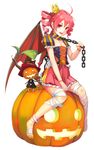  :d ahoge chain crown drill_hair elrowa highres jack-o'-lantern kasane_teto looking_at_viewer open_mouth red_eyes red_hair sitting smile solo twin_drills utau v-shaped_eyebrows 