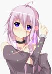  ahoge detached_sleeves head_tilt highres ia_(vocaloid) index_finger_raised long_hair looking_at_viewer nagisa_otoha pink_hair purple_eyes smile solo upper_body vocaloid 