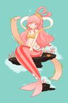  1girl blue_eyes cheese_ming mermaid monster_girl one_piece pink_hair princess scroll shirahoshi smile 