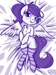  blush equine horse krucification legwear looking_at_viewer mammal monochrome my_little_pony original_character pegasus pony ponytail pussy stockings wings 