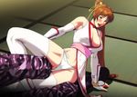  1girl breasts brown_hair choker cleavage dead_or_alive kasumi_(doa) large_breasts ninja open_mouth panties ponytail ryona submission tecmo thighhighs underwear white_panties 