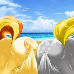  2014 ambiguous_gender ass_up beach butt cloud derpy_hooves_(mlp) duo edit equine friendship_is_magic fur grey_fur hair hi_res mammal minanfranco my_little_pony outside pegasus seaside shaded spitfire_(mlp) two_tone_hair wings wonderbolts_(mlp) yellow_fur 
