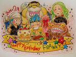  birthday blue_hair brothers cake chibi facial_hair family food franky graphite_(medium) iceburg mermaid monster_girl one_piece onexone pencil_(medium) siblings toad tom traditional_media water_7 