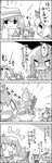  0_0 4girls 4koma :3 =d aki_minoriko aki_shizuha bow cirno closed_eyes comic commentary daiyousei eating greyscale hair_bow hair_ornament hair_ribbon hat highres ice ice_wings leaf_hair_ornament letty_whiterock mob_cap monochrome multiple_girls open_mouth parfait ribbon scarf shaded_face short_hair smile spoon spoon_in_mouth sweat tani_takeshi touhou translated wafer_stick wings yukkuri_shiteitte_ne |_| 