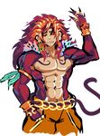  anthro belt clothing fur hair jewelry male mammal monkey muscles pants piercing primate red_eyes red_fur red_hair s-purple yellow_eyes 