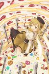  :d blonde_hair cup drill_hair fingerless_gloves from_above gloves gun hat holding looking_at_viewer magical_girl magical_musket mahou_shoujo_madoka_magica moai_(aoh) no_panties open_mouth rifle smile solo striped striped_legwear teacup thighhighs tomoe_mami weapon yellow_eyes 