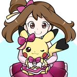  brown_eyes brown_hair dress female hair kotomi_(happy_colors) looking_at_viewer may nintendo pikachu pok&eacute;mon pokemon smile video_games 