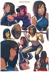  alternate_hair_length alternate_hairstyle ankle_wrap avatar_(series) barefoot black_hair blue_eyes caleb_thomas capri_pants chin_rest collage dark_skin detached_sleeves exercise expressions highres korra pants punching short_hair solo squatting tank_top the_legend_of_korra weightlifting weights wrist_wrap 