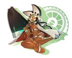  barefoot blonde_hair cape commentary_request dark_skin feet guilty_gear guilty_gear_xrd hat hyakuhachi_(over3) navel ramlethal_valentine short_shorts shorts soles solo 