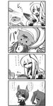  4koma aircraft_carrier_hime animalization bangs blush blush_stickers comic commentary_request dog dog_tail eyepatch fetch frisbee goma_(gomasamune) greyscale highres kantai_collection light_bulb long_hair mechanical_halo monochrome multiple_girls one_side_up open_mouth poi pomeranian_(dog) scarf shinkaisei-kan short_hair sketch tail tail_wagging tatsuta_(kantai_collection) tenryuu_(kantai_collection) tongue translated yuudachi_(kantai_collection) 