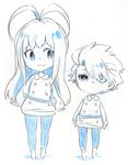  1boy 2boys :3 androgynous bleach chibi giselle_gewelle heart hitsugaya_toushirou long_hair mebuti monochrome multiple_boys quincy_(bleach) short_hair sketch standing trap uniform 