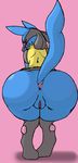  anus back_turned big_butt big_thighs blush butt cula female feral hi_res huge_butt looking_at_viewer looking_back looking_bacl lucario nintendo pink_background plain_background pok&eacute;mon presenting presenting_hindquarters pussy raised_tail red_eyes shaded solo video_games 