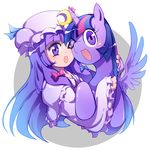  &gt;_o ;d cheek-to-cheek commentary_request crossover hat horn hug long_hair looking_at_viewer mob_cap my_little_pony my_little_pony_friendship_is_magic one_eye_closed open_mouth patchouli_knowledge pony purple_eyes purple_hair smile touhou twilight_sparkle white_background xin_yu_hua_yin 