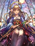  :d brown_eyes brown_hair flower from_below hair_flower hair_ornament holding hood katana long_hair looking_at_viewer mechanical_halo open_mouth original smile solo sword weapon yunomachi 