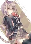  animal_ears backpack bad_id bad_pixiv_id bag black_legwear cat_ears cat_tail danganronpa dutch_angle green_eyes grey_hair handheld_game_console holding looking_at_viewer nanami_chiaki playstation_portable pleated_skirt school_uniform short_hair skirt solo super_danganronpa_2 tail thighhighs turkey_(weave7769) zettai_ryouiki 