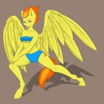  anthro breasts clothing cutie_mark equine feathers female friendship_is_magic fur hair hi_res hooves horse kira-minami looking_at_viewer mammal my_little_pony navel orange_eyes orange_hair pegasus plain_background pony solo spitfire_(mlp) stretching two_tone_hair whistle wings wonderbolts_(mlp) yellow_fur 