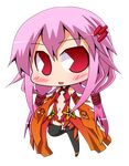  bare_shoulders black_legwear blush center_opening chibi detached_sleeves elbow_gloves fingerless_gloves gloves guilty_crown hair_ornament long_hair looking_at_viewer lowres navel pac-man_eyes pink_hair red_eyes smile solo suntail thighhighs twintails yuzuriha_inori 