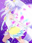  bare_shoulders blush bow breasts cure_fortune earrings elbow_gloves gloves hair_bow hair_ornament happinesscharge_precure! heart heart_hair_ornament hikawa_iona innocent_form_(happinesscharge_precure!) jewelry lips long_hair magical_girl multicolored multicolored_clothes multicolored_skirt ponytail precure purple_eyes purple_hair skirt small_breasts smile solo star star_earrings tj-type1 white_gloves wide_ponytail 