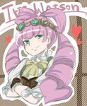  aqua_eyes blush bow character_name crossed_arms dai_gyakuten_saiban drill_hair fine_(fine-diary) gloves goggles goggles_on_head gyakuten_saiban heart heart_hair iris_watson long_hair pink_hair sketch smile solo twin_drills 