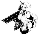  :t bare_shoulders breasts detached_sleeves dress greyscale horn kantai_collection kinosaki_reisui large_breasts long_hair monochrome pout ribbed_dress seaport_hime shinkaisei-kan short_dress simple_background solo tears white_background 