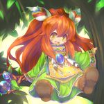  androgynous bad_id bad_pixiv_id facepaint gem in_tree long_hair mizuki_kotora popoi red_hair seiken_densetsu seiken_densetsu_2 sitting sitting_in_tree solo staff tree tunic yellow_eyes 