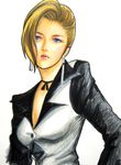  blonde_hair blue_eyes earrings hinasehaya jewelry mature_(kof) solo the_king_of_fighters 