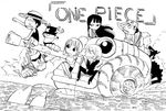  6+boys anniversary black_hair chibi cigarette copyright_name dolphin everyone fishing franky fukushima_teppei fur glasses greyscale ground_vehicle hat horns long_hair military military_vehicle monkey_d_luffy monochrome motor_vehicle multiple_boys multiple_girls nami_(one_piece) nico_robin one_piece parody reindeer roronoa_zoro sanji scar short_hair sleeping smoking straw_hat sunglasses tank tattoo tony_tony_chopper top_hat usopp 