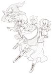  alice_margatroid ass ass_grab boots closed_eyes dress female_pervert gameplay_mechanics greyscale hairband hat head_on_butt hip_attack hiroya_juuren kirisame_marisa monochrome multiple_girls pervert short_hair touhou witch_hat 