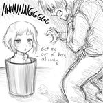  1girl 4chan :&lt; bucket cardiac_arrest english greyscale in_bucket in_container katawa_shoujo lowres meme monochrome nakai_hisao pimmy sketch so_moe_i'm_gonna_die! tezuka_rin trash_can 