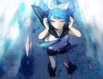  avtechno! blue_eyes hair_ribbon headphones kagamine_rin mitosa noiz_are_nel_(vocaloid) ribbon sailor_collar short_hair shorts solo vocaloid 