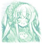 blush closed_eyes green hairband happy long_hair monochrome rikumaru rozen_maiden smile solo suigintou wings 